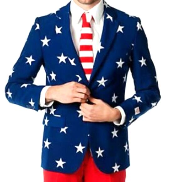 OPPOSUITS Blazer Mens 38R NWT Blue White Stars USA July 4 Jacket Sport Coat Prom - Picture 1 of 10